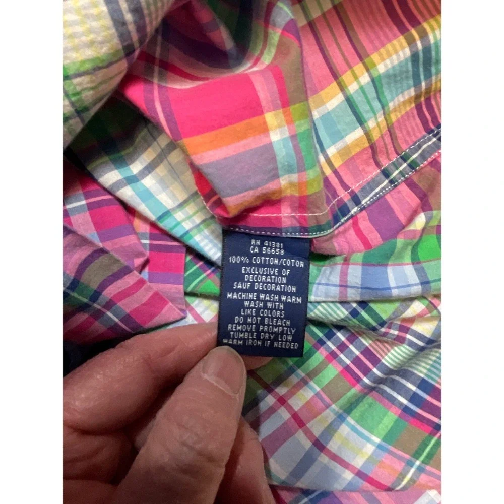 Ralph Lauren Shirt Button Down Kids M Multi-Color Plaid Long Sleeve Preppy